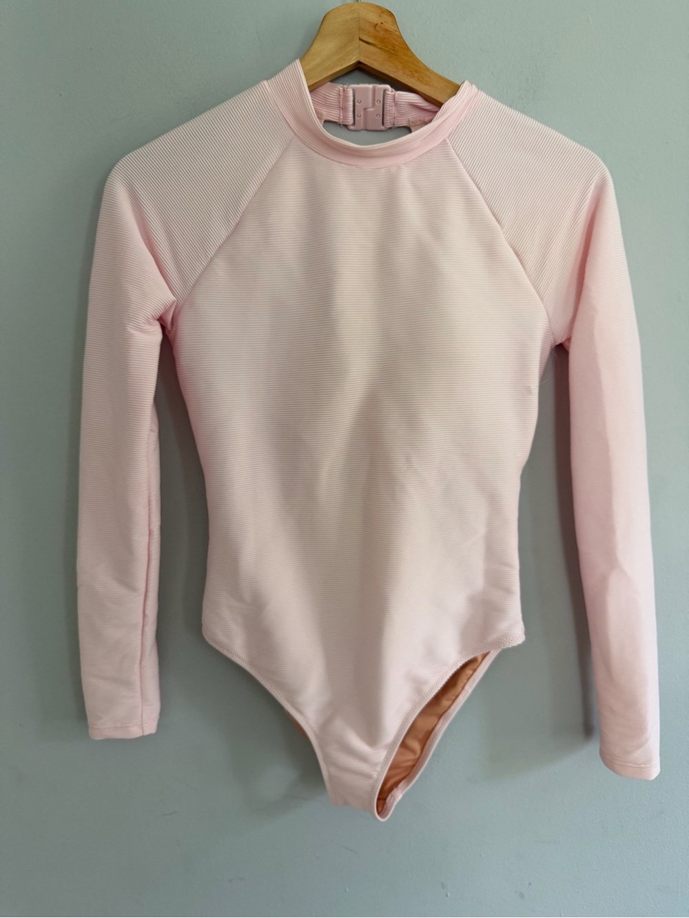 J. Crew Active Ribbed Long Sleeve One Piece Swimsuit Pale Blossom Size 4 NWOT